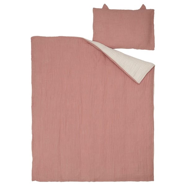 Ikea GULDVÄVARE - Cot linen set, 3 pieces, pale pink/beige,60x120 cm