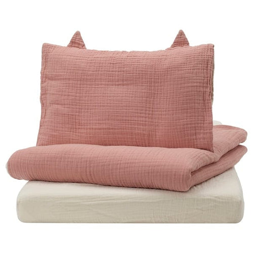 GULDVÄVARE 3-piece bedlinen set for cot, pale pink/beige, 60x120 cm