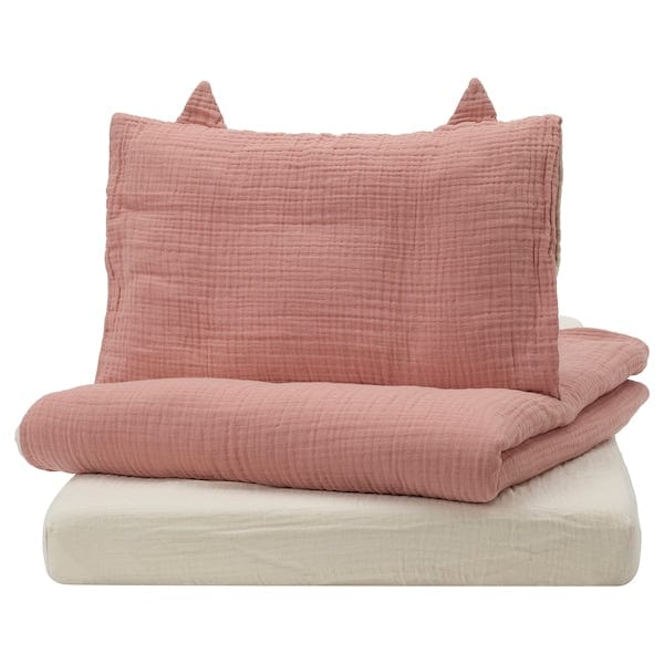 GULDVÄVARE - Cot linen set, 3 pieces, pale pink/beige,60x120 cm