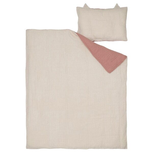 Ikea GULDVÄVARE - Cot linen set, 3 pieces, pale pink/beige,60x120 cm