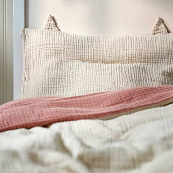 Ikea GULDVÄVARE - Cot linen set, 3 pieces, pale pink/beige,60x120 cm