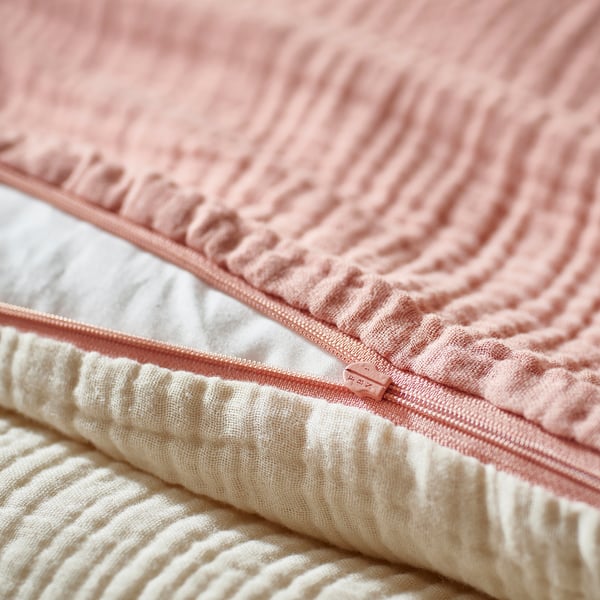 GULDVÄVARE 3-piece bedlinen set for cot, pale pink/beige, 60x120 cm
