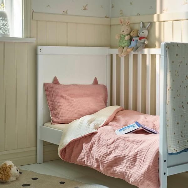 GULDVÄVARE 3-piece bedlinen set for cot, pale pink/beige, 60x120 cm