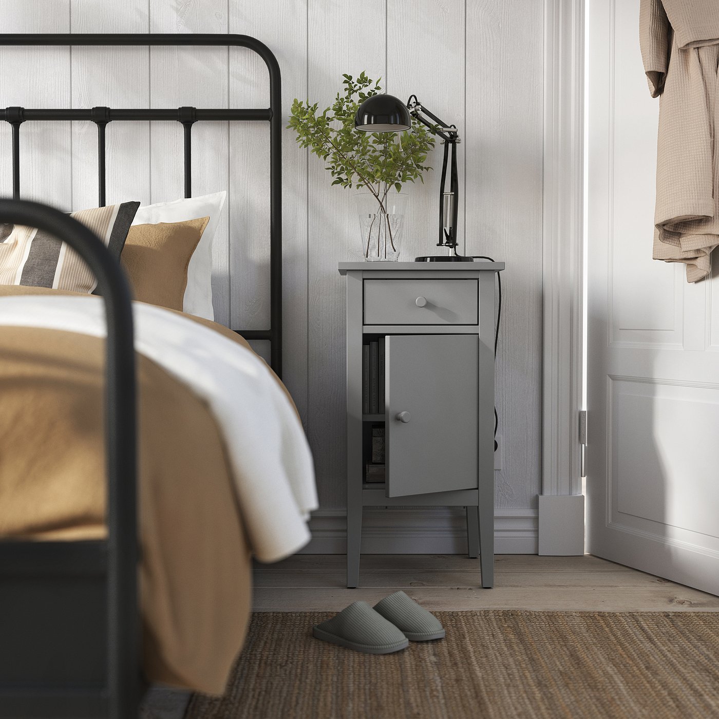 GULLABERG bedside table, with 1 drawer with door/grey, 38x40x75 cm