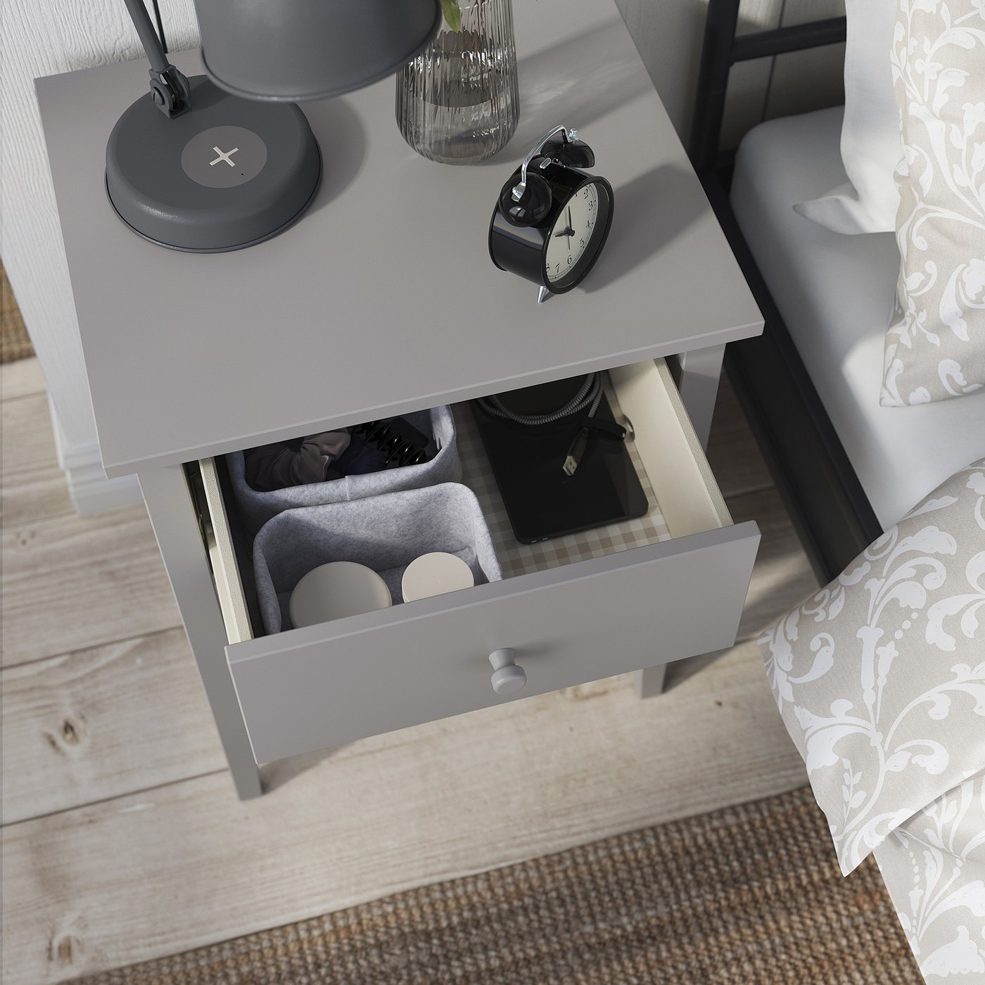 GULLABERG bedside table, with 1 drawer with shelf/grey, 53x43x69 cm
