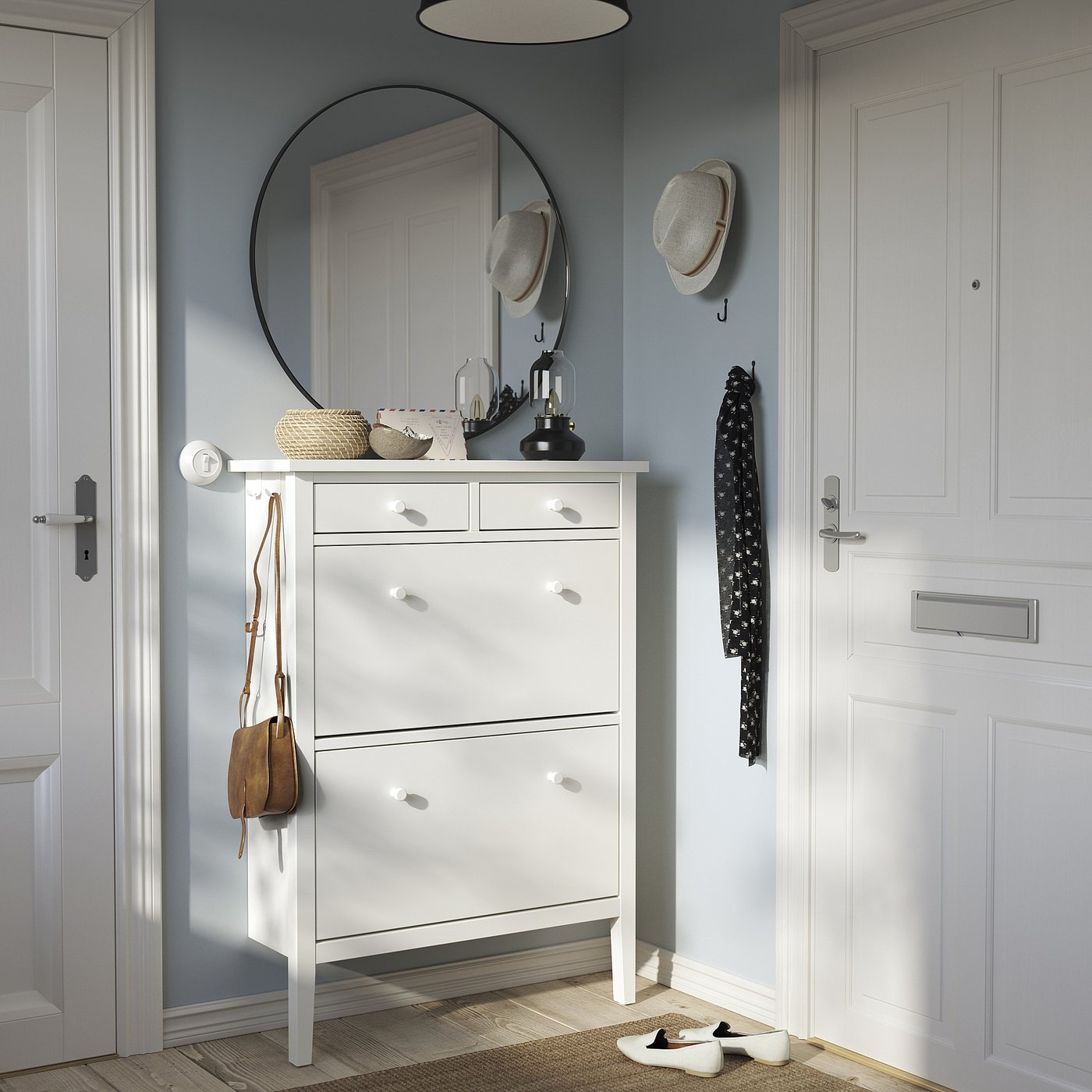 GULLABERG shoe cabinet with 2 compartments, white, 88x30x122 cm