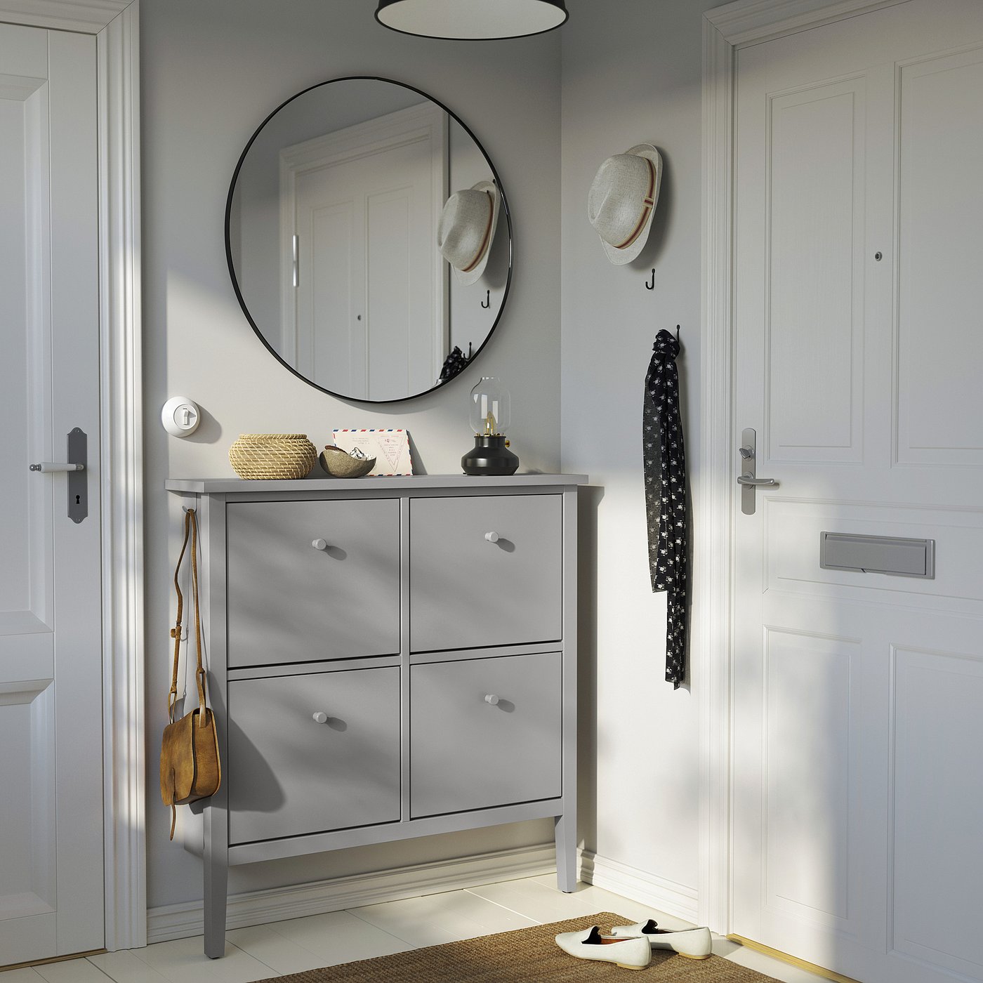 GULLABERG shoe cabinet with 4 compartments, grey, 105x22x107 cm