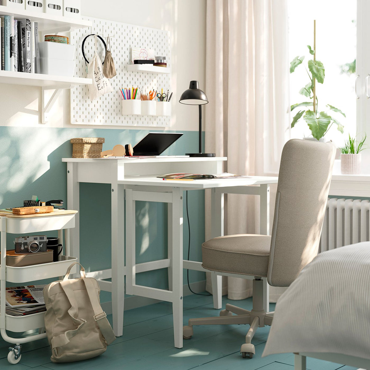 GULLABERG gateleg desk, white, 84x41/91x85 cm