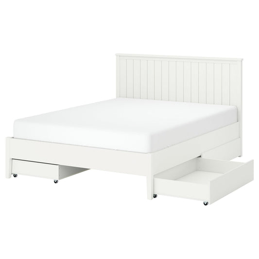 GULLABERG bed frame with 4 storage boxes, white/Leirsund, 160x200 cm