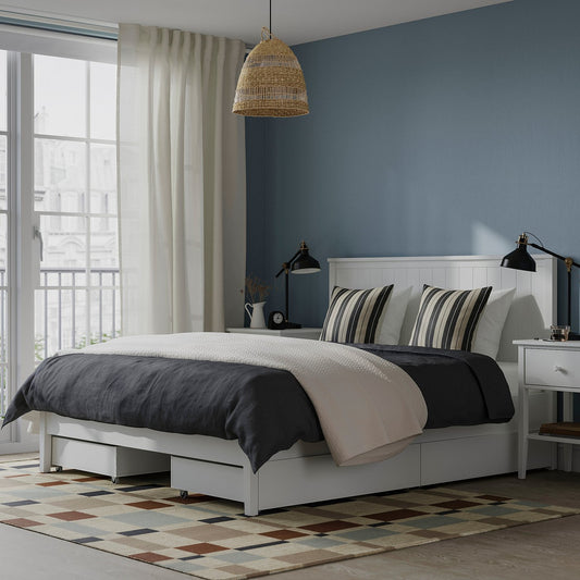 GULLABERG bed frame with 4 storage boxes, white/Leirsund, 140x200 cm