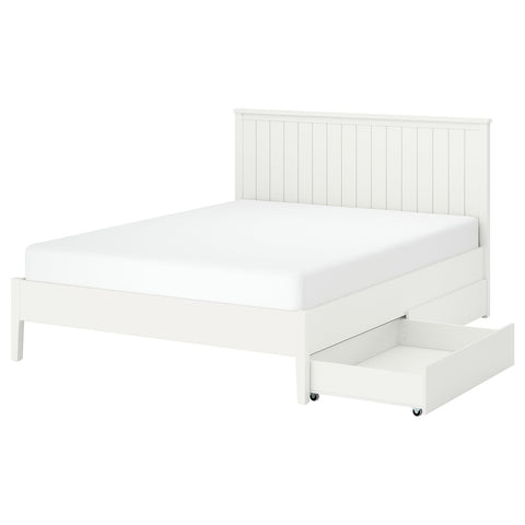 GULLABERG bed frame with 2 storage boxes, white/Lindbåden, 140x200 cm