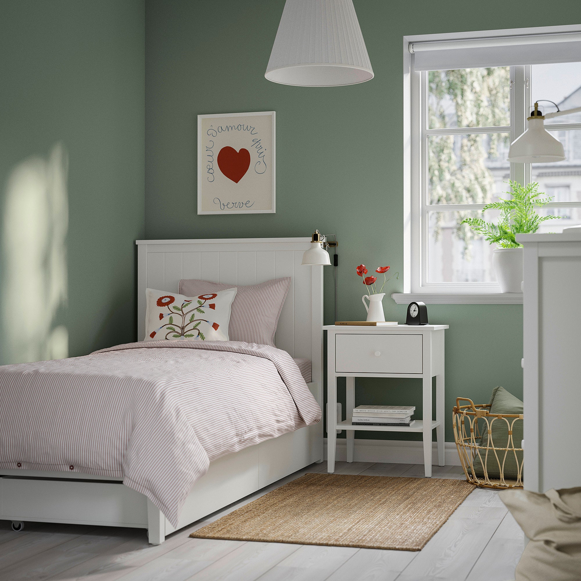 GULLABERG bed frame with 2 storage boxes, white/Lönset, 90x200 cm