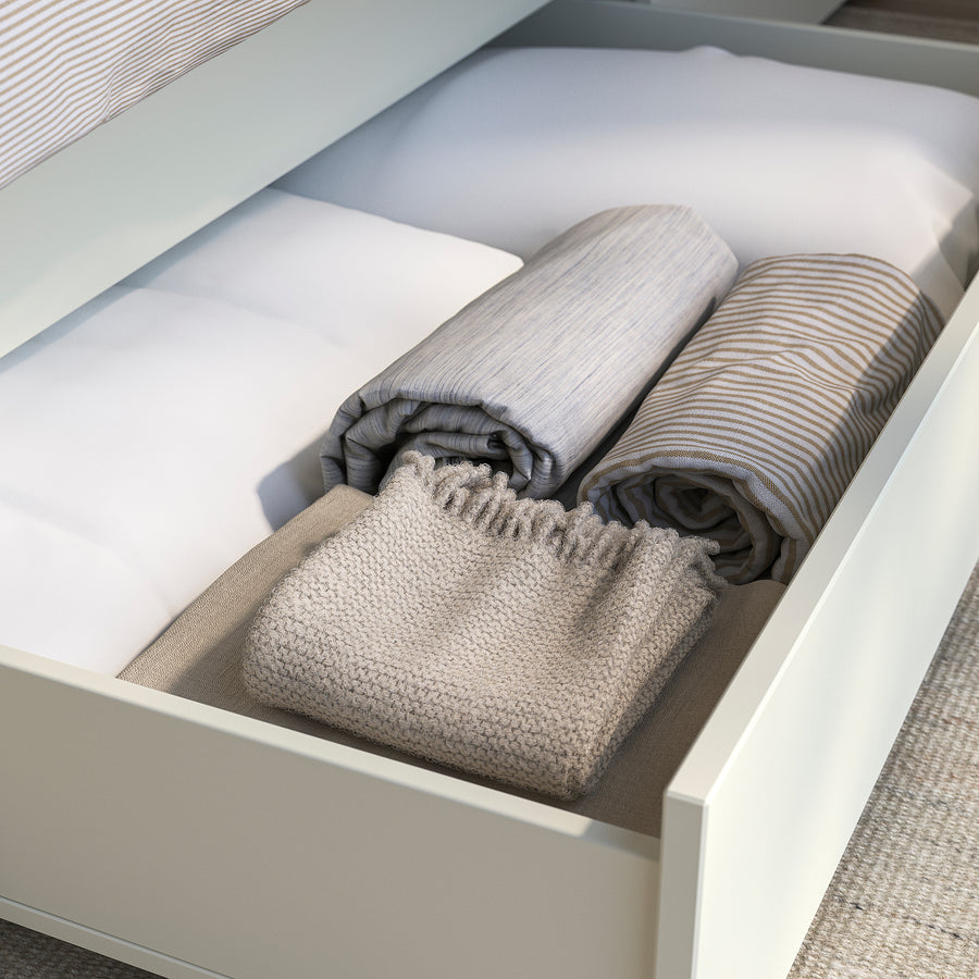 GULLABERG bed frame with 2 storage boxes, white/Luröy, 208x95 cm