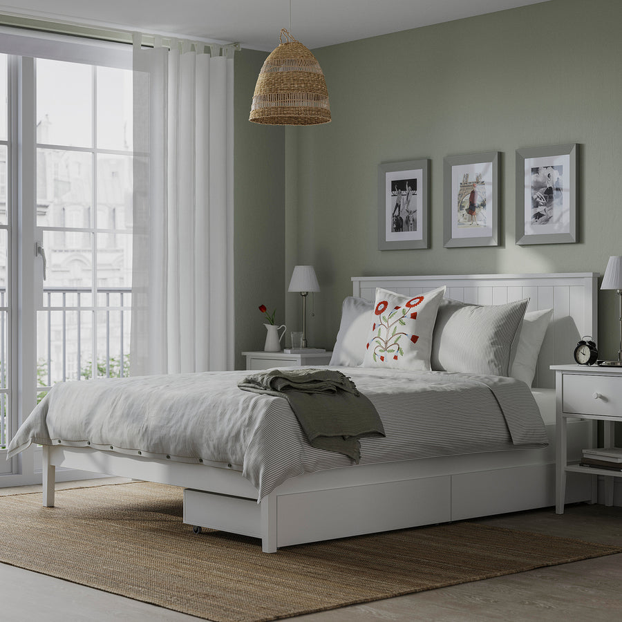 GULLABERG bed frame with 2 storage boxes, white/Luröy, 208x95 cm