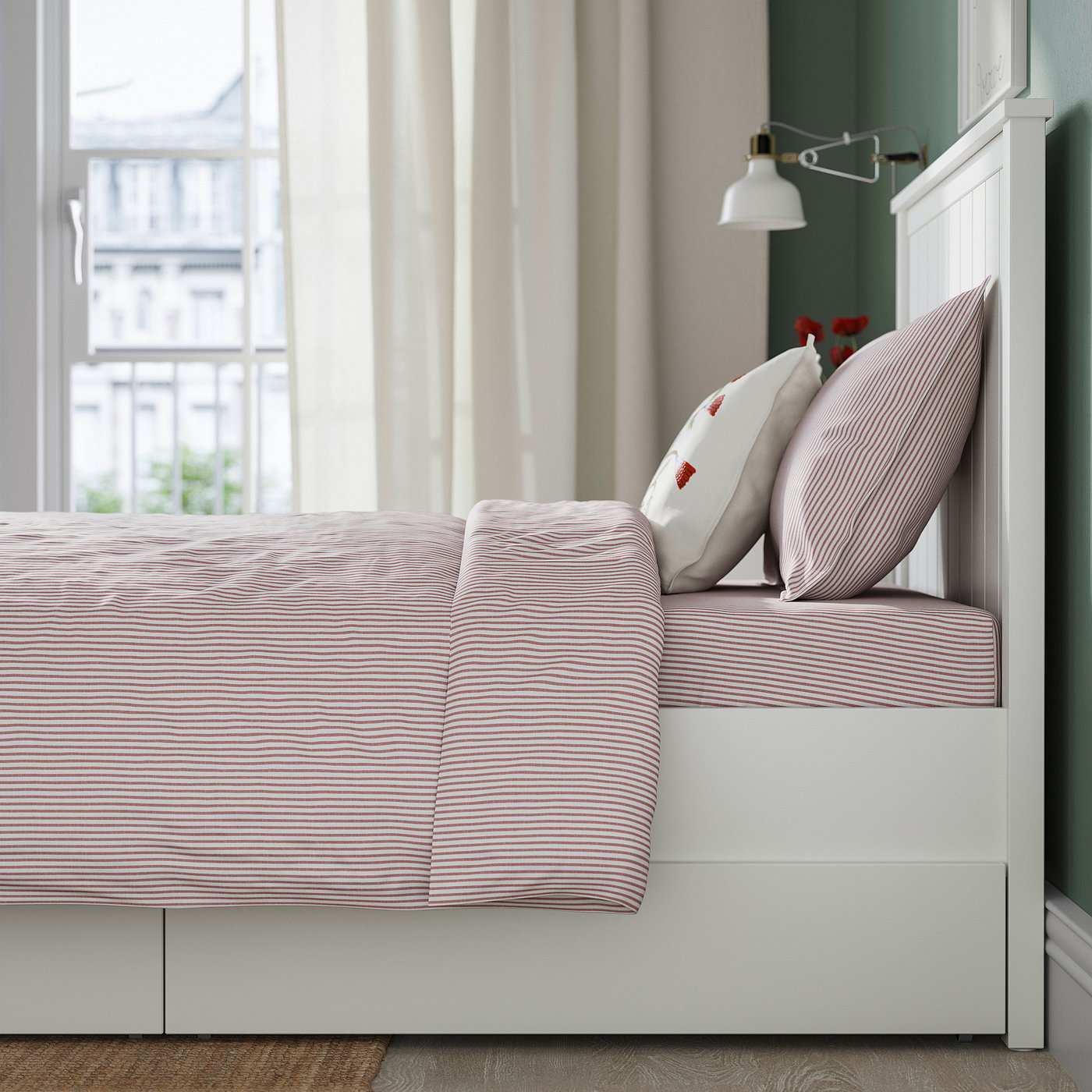 GULLABERG bed frame with 2 storage boxes, white, 90x200 cm