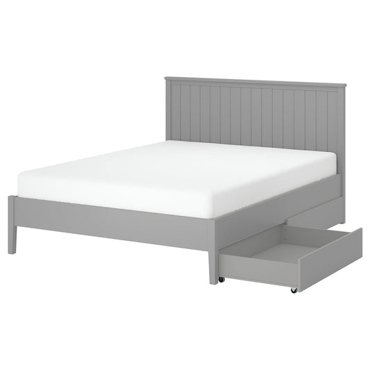 GULLABERG bed frame with 2 storage boxes, grey/Leirsund, 160x200 cm