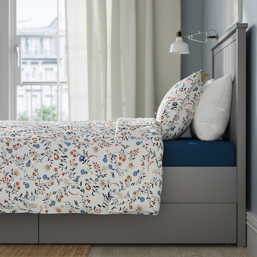 GULLABERG bed frame with 2 storage boxes, grey/Leirsund, 90x200 cm
