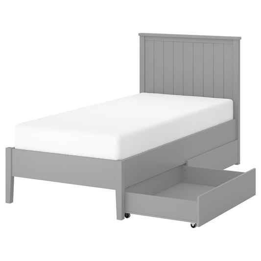 GULLABERG bed frame with 2 storage boxes, grey/Lindbåden, 90x200 cm