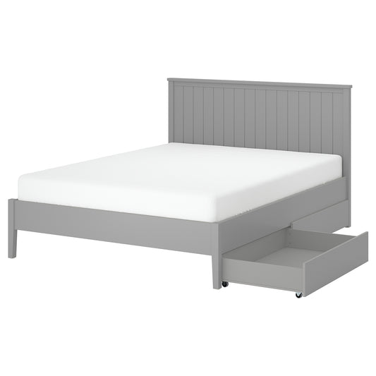 GULLABERG bed frame with 2 storage boxes, grey/Lindbåden, 160x200 cm