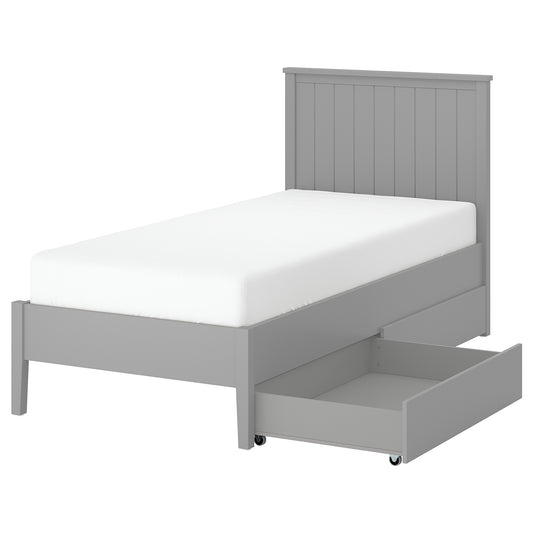 GULLABERG bed frame with 2 storage boxes, grey/Lönset, 90x200 cm