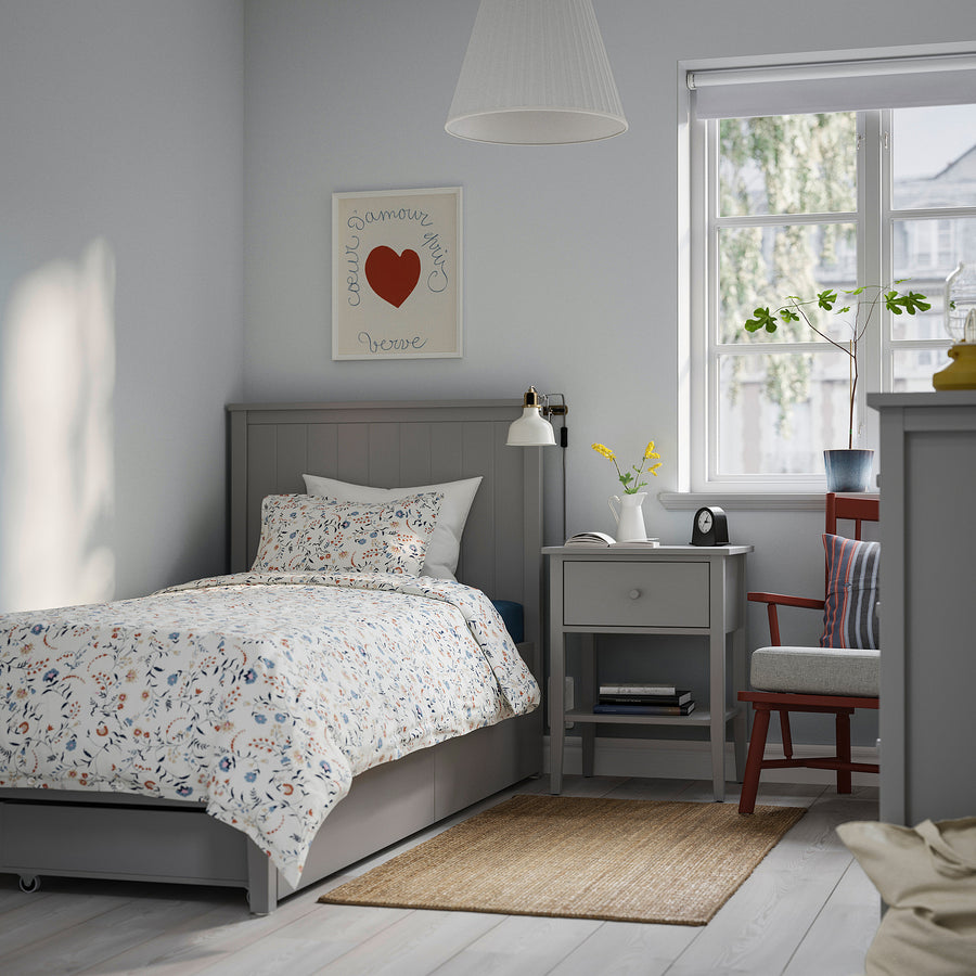 GULLABERG bed frame with 2 storage boxes, grey/Lönset, 90x200 cm