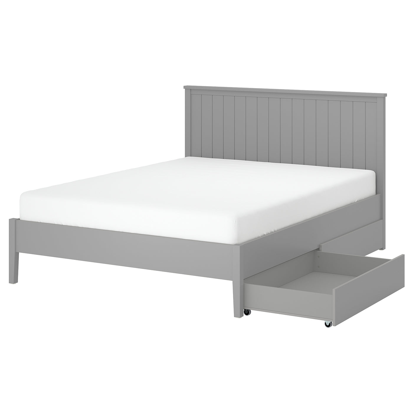 GULLABERG bed frame with 2 storage boxes, grey/Luröy, 140x200 cm