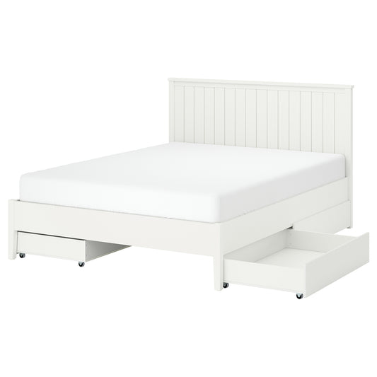 GULLABERG bed frame with 4 storage boxes, white/Lönset, 160x200 cm