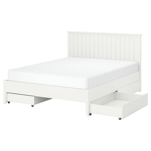 GULLABERG bed frame with 4 storage boxes, white/Luröy, 160x200 cm