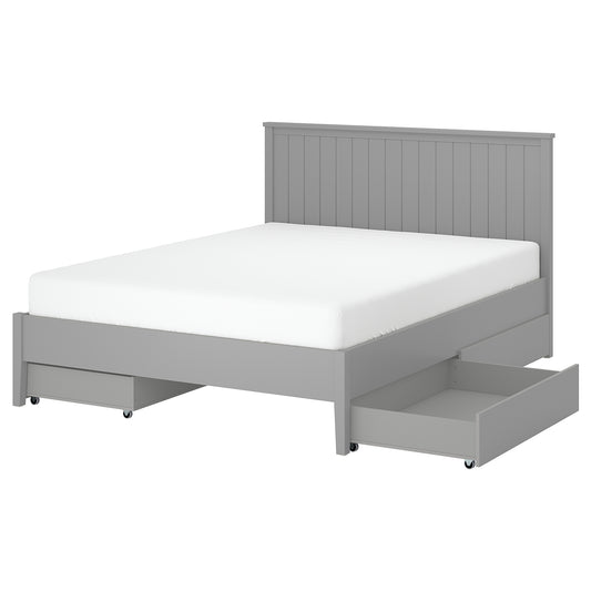 GULLABERG bed frame with 4 storage boxes, grey, 140x200 cm