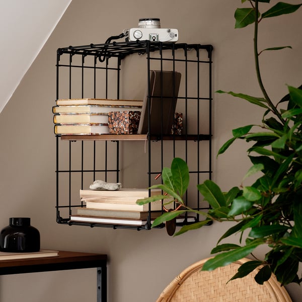 GULLHULT wall shelf, black/pine antique effect, 30x40 cm