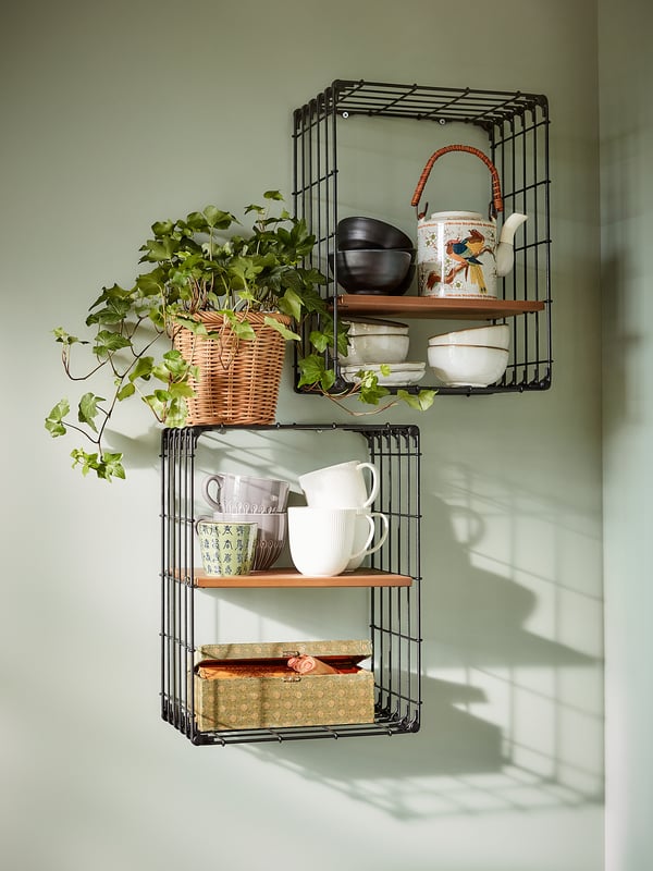 GULLHULT wall shelf, black/pine antique effect, 30x40 cm