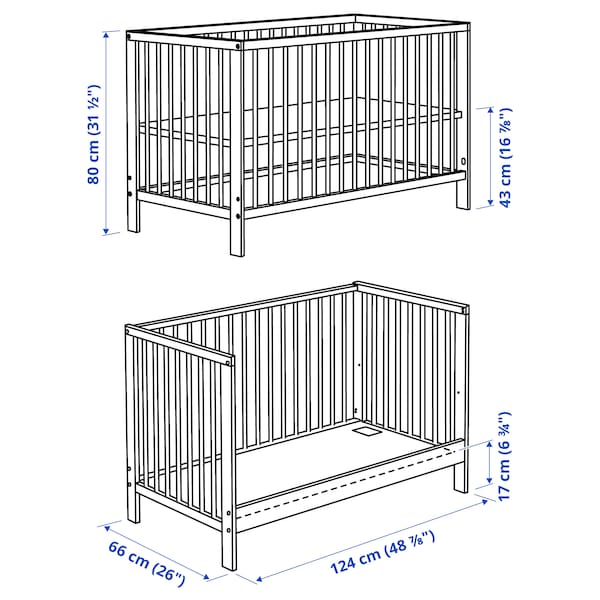 Ikea GULLIVER Cot - white 60x120 cm , 60x120 cm