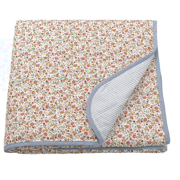 GULLNATTLJUS - Bedspread, white/floral pattern, 160x250 cm