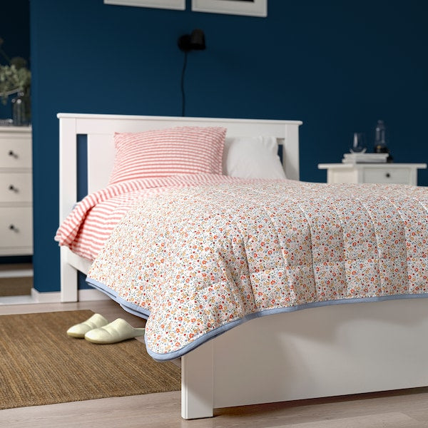 GULLNATTLJUS - Bedspread, white/floral pattern, 160x250 cm