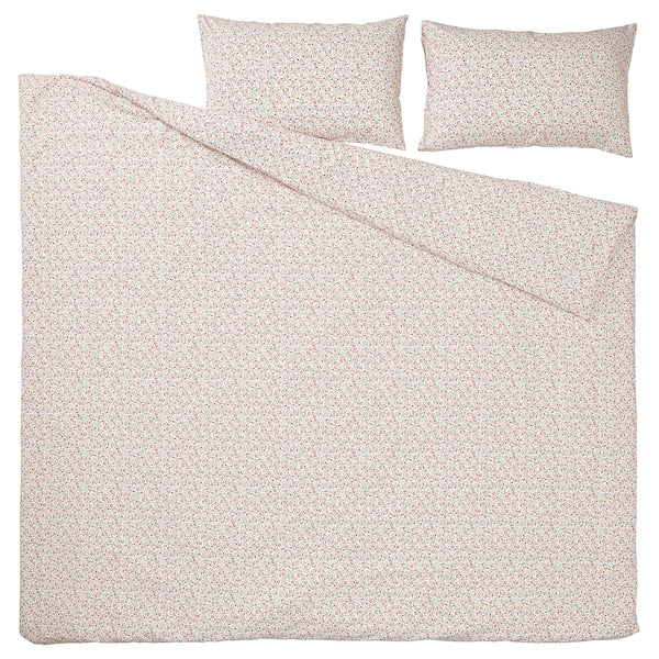 GULLNATTLJUS - Duvet cover and 2 pillowcases, white/floral pattern, 240x220/50x80 cm