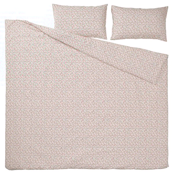 GULLNATTLJUS duvet cover and 2 pillowcases, white/floral pattern