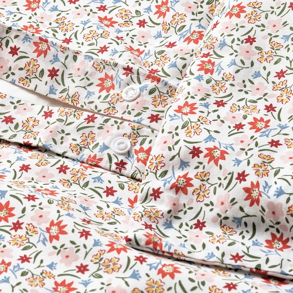 GULLNATTLJUS - Duvet cover and 2 pillowcases, white/floral pattern, 240x220/50x80 cm