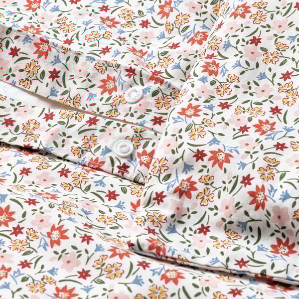 GULLNATTLJUS duvet cover and 2 pillowcases, white/floral pattern