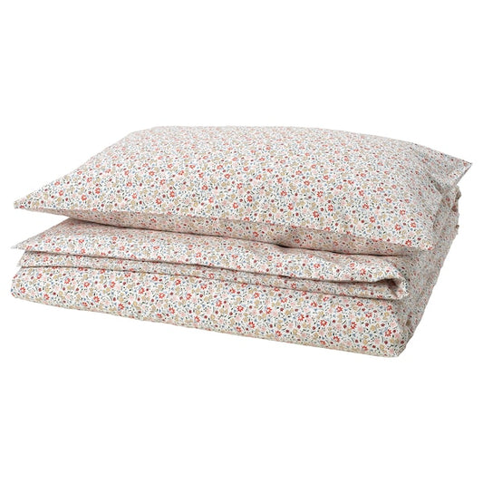 GULLNATTLJUS - Duvet cover and pillowcase, white/floral pattern, 150x200/50x80 cm