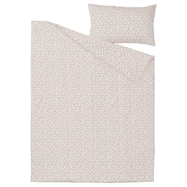 GULLNATTLJUS - Duvet cover and pillowcase, white/floral pattern, 150x200/50x80 cm