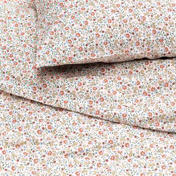 GULLNATTLJUS duvet cover and pillowcase, white/floral pattern