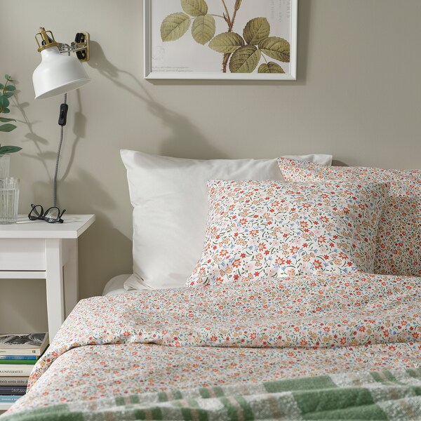GULLNATTLJUS - Cushion cover, white/floral pattern, 50x50 cm