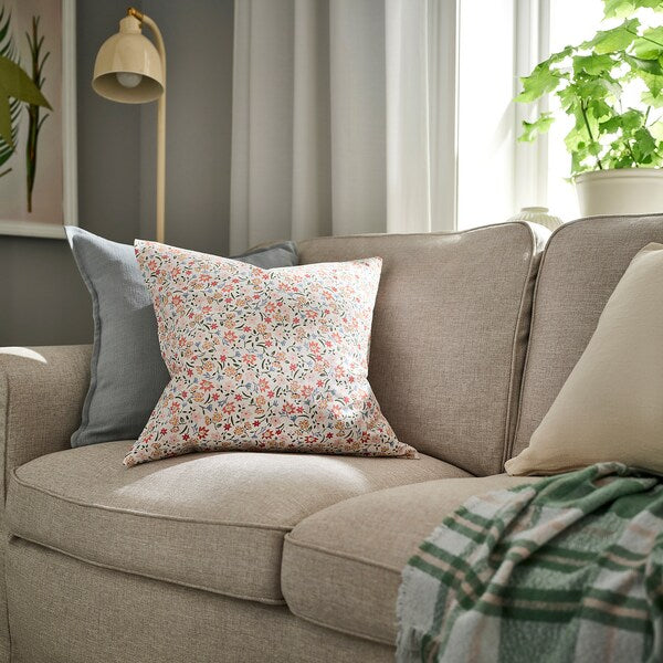 GULLNATTLJUS - Cushion cover, white/floral pattern, 50x50 cm