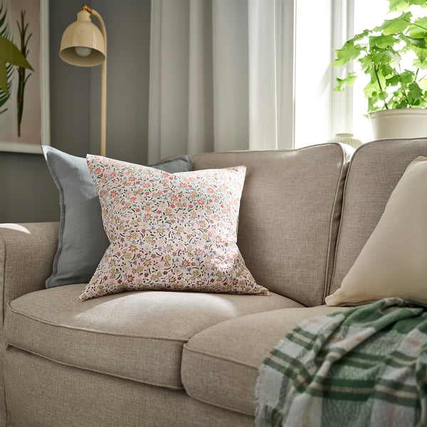 GULLNATTLJUS - GULLNATTLJUS Cushion cover, white/floral pattern, 50x50 cm