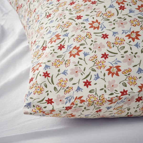 GULLNATTLJUS - Cushion cover, white/floral pattern, 50x50 cm