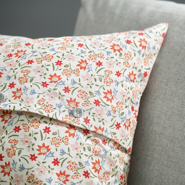 GULLNATTLJUS - Cushion cover, white/floral pattern, 50x50 cm