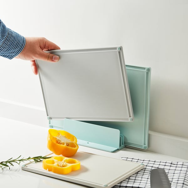 GUMMIHAJ - GUMMIHAJ Holder with 3 chopping boards, mixed colours