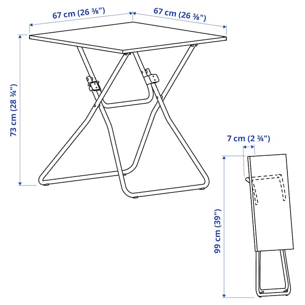 GUNDE / GUNDE - Table and 2 folding chairs, folding black/black, 67x67 cm