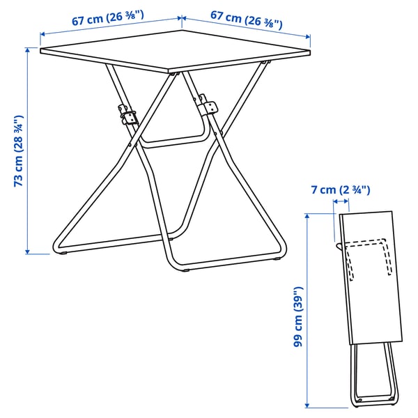 GUNDE / GUNDE table and 2 folding chairs, folding black/black, 67x67 cm