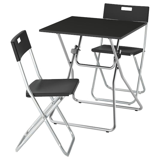 GUNDE / GUNDE - Table and 2 folding chairs, folding black/black, 67x67 cm